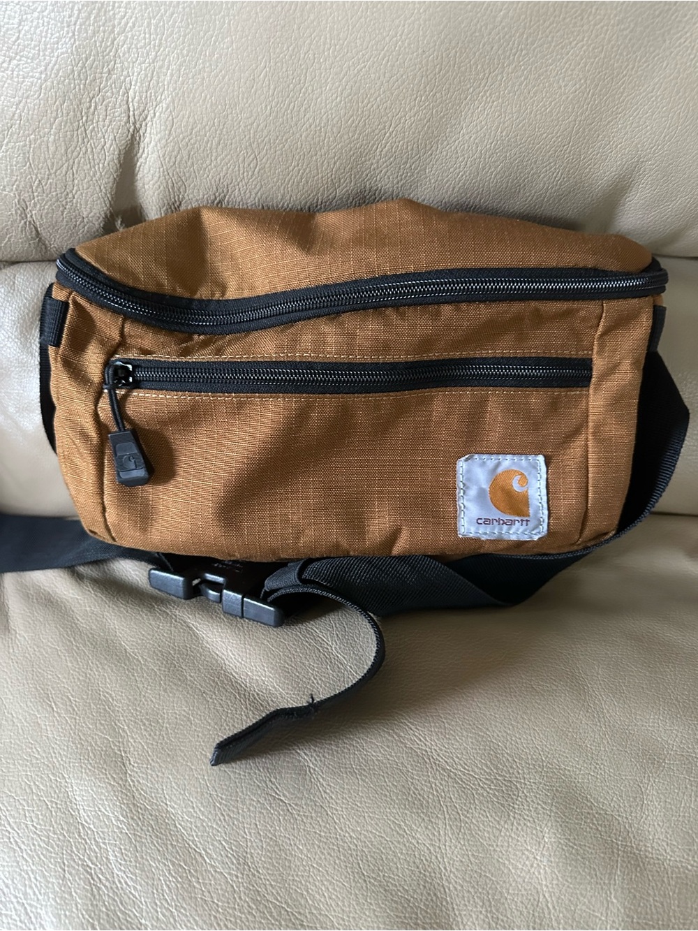 Carhartt Brown Canvas Belt Bag with Black Strap